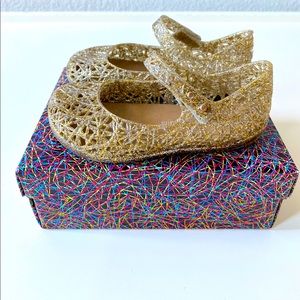 Size 9 Mini Melissa Campana Zig Zag Mixed Golden Glitter